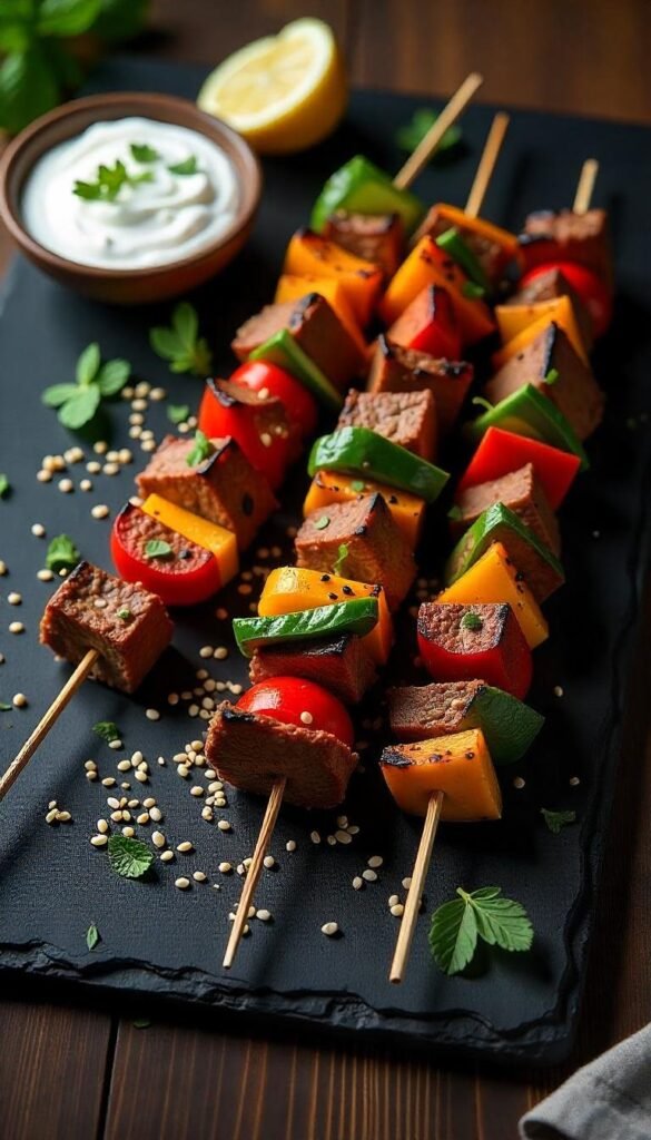 Grilled Chopped Beef and Vegetable Kebabs Grilled Chopped Beef and Vegetable Kebabs