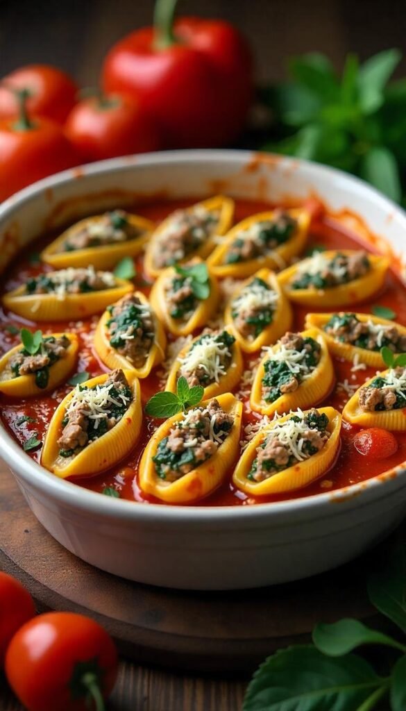 Chopped Beef and Spinach Stuffed Pasta Shells Chopped Beef and Spinach Stuffed Pasta Shells