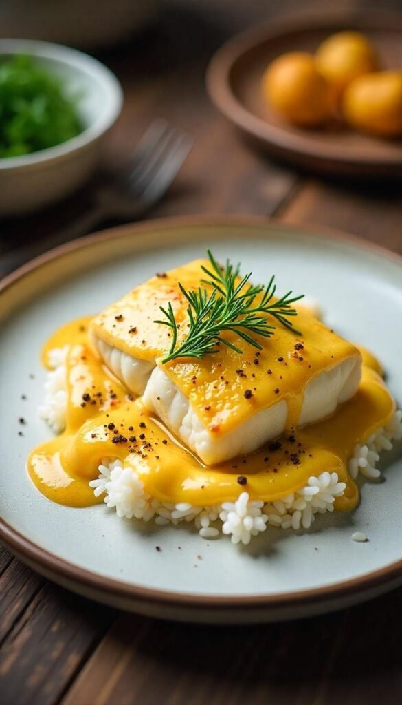 Baked Cod with Mustard Dill Sauce Baked Cod with Mustard Dill Sauce