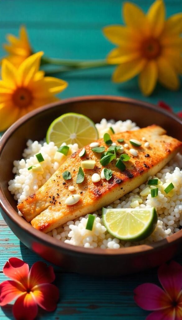 Pan-Seared Sea Bass with Creamy Coconut Rice Pan-Seared Sea Bass with Creamy Coconut Rice