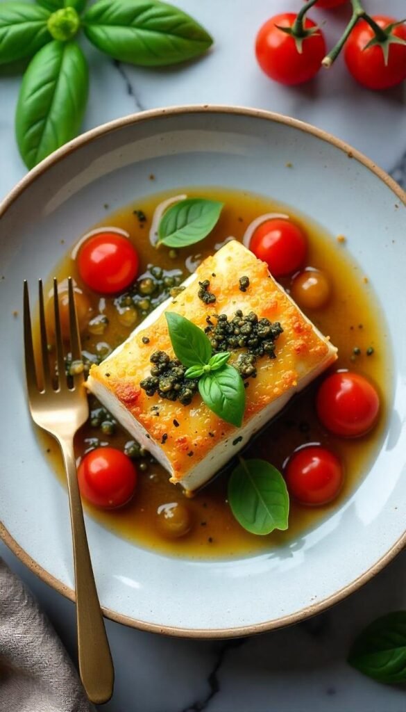 Baked Cod with Pesto and Cherry Tomatoes Baked Cod with Pesto and Cherry Tomatoes