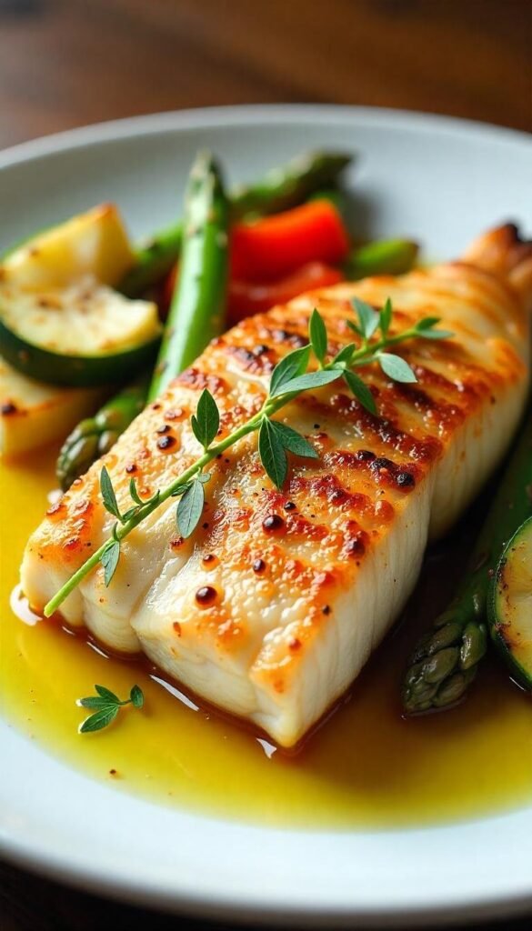 Pan-Seared Sea Bass with Grilled Vegetables Pan-Seared Sea Bass with Grilled Vegetables