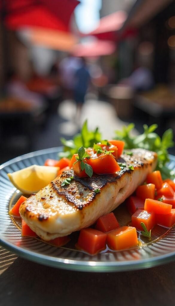 Grilled Sea Bass with Colorful Bell Pepper Salsa Grilled Sea Bass with Colorful Bell Pepper Salsa