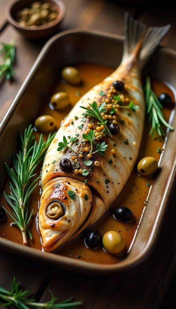 Herb-Roasted Mediterranean Branzino with Olives and Capers Herb-Roasted Mediterranean Branzino with Olives and Capers