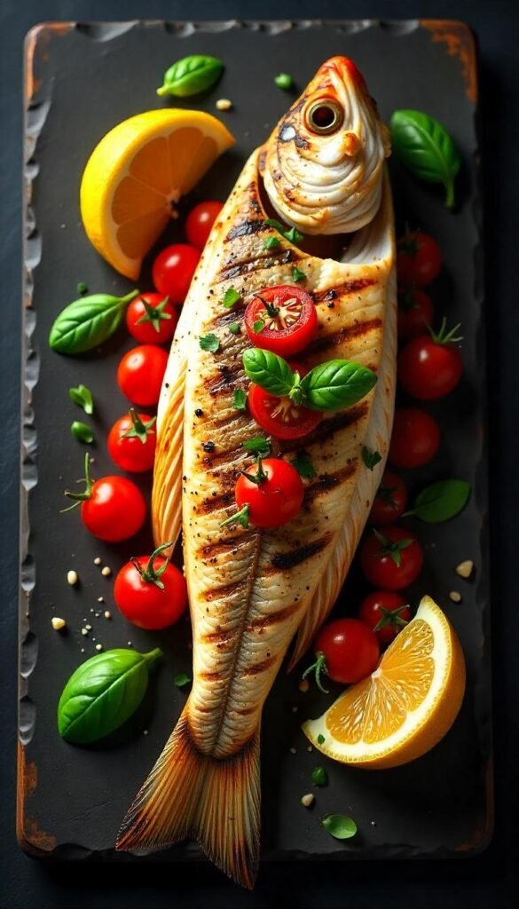 Grilled Branzino with Fresh Tomato Basil Relish Grilled Branzino with Fresh Tomato Basil Relish