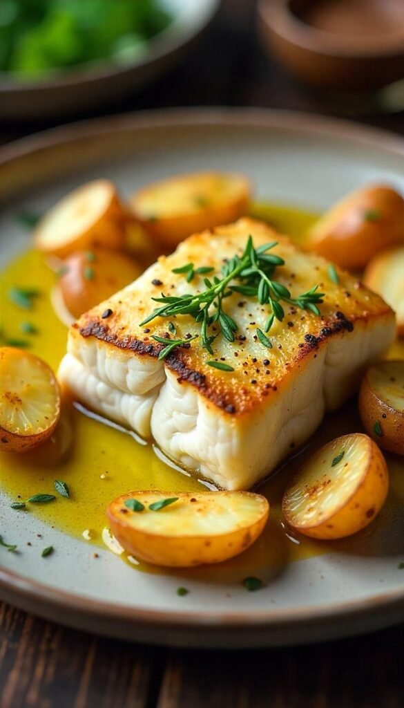 Garlic Herb Cod with Crispy Roasted Potatoes Garlic Herb Cod with Crispy Roasted Potatoes