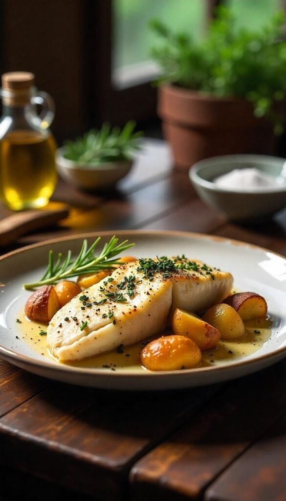 Garlic Herb Cod with Crispy Roasted Potatoes Garlic Herb Cod with Crispy Roasted Potatoes