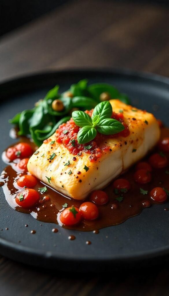 Pan-Seared Cod with Tomato Basil Sauce Pan-Seared Cod with Tomato Basil Sauce