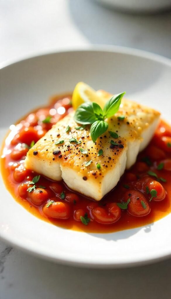 Pan-Seared Cod with Tomato Basil Sauce Pan-Seared Cod with Tomato Basil Sauce