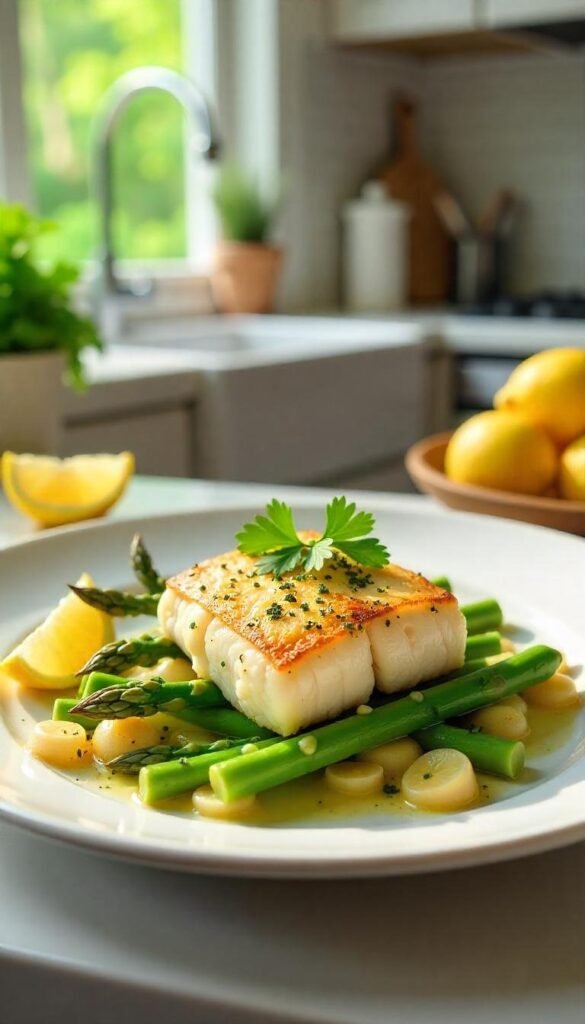 Garlic Butter Cod with Asparagus Garlic Butter Cod with Asparagus