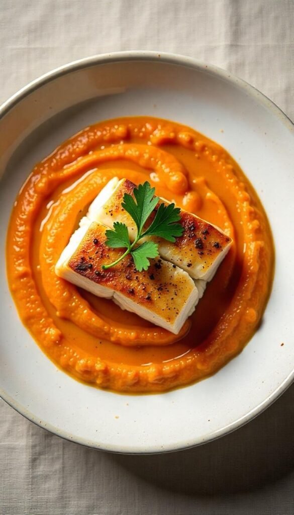 Pan-Seared Sea Bass with Carrot Ginger Puree Pan-Seared Sea Bass with Carrot Ginger Puree