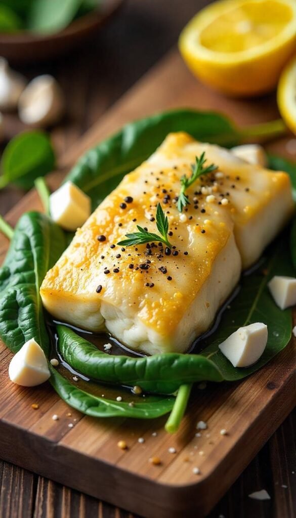 Oven-Baked Cod with Spinach and Feta Oven-Baked Cod with Spinach and Feta